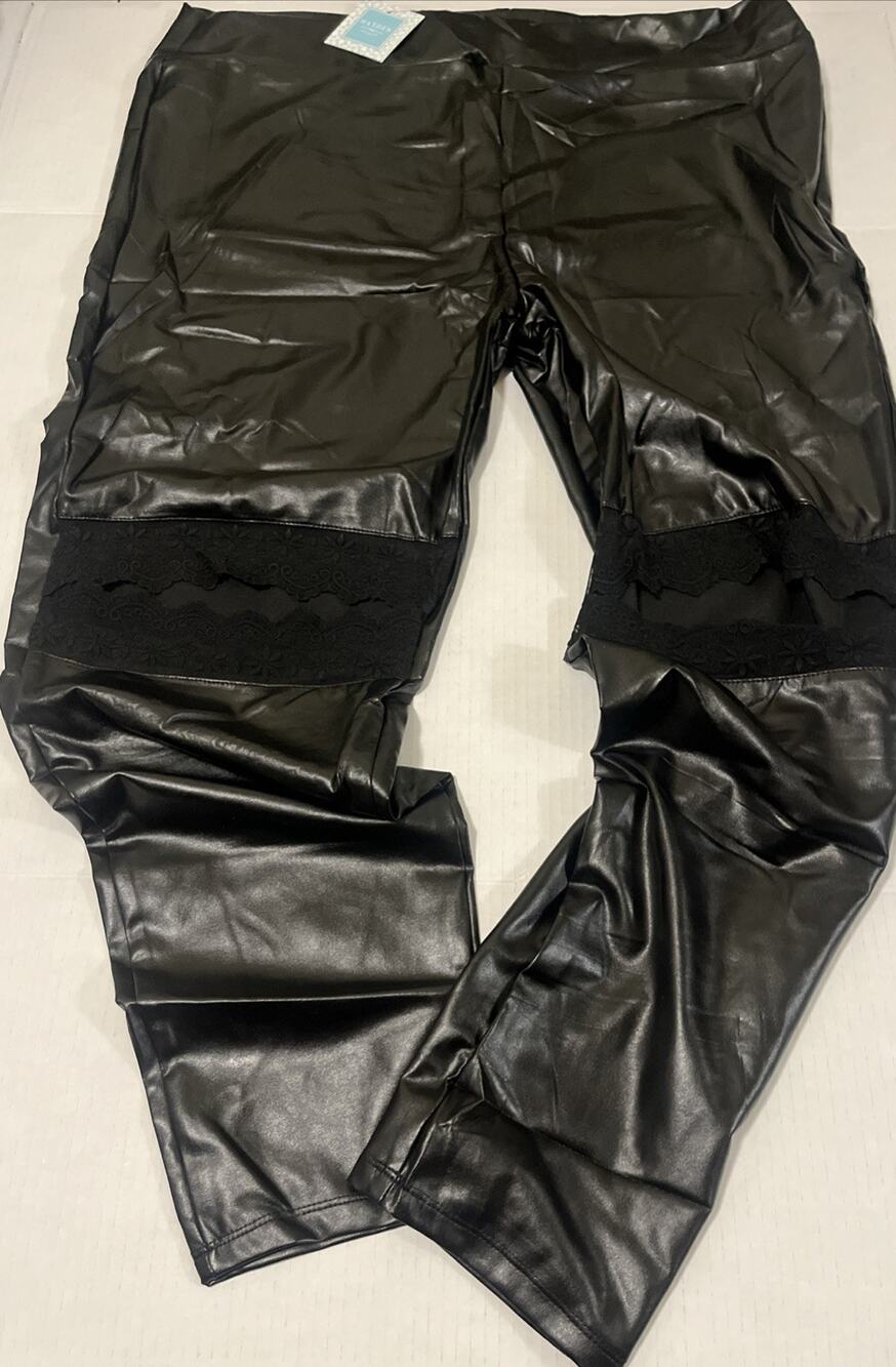 NWT HAYDEN Size 2XL Faux Leather Black Lace Knees Poly Blend